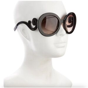 Prada Black Round Sunglasses with Swirl Arms